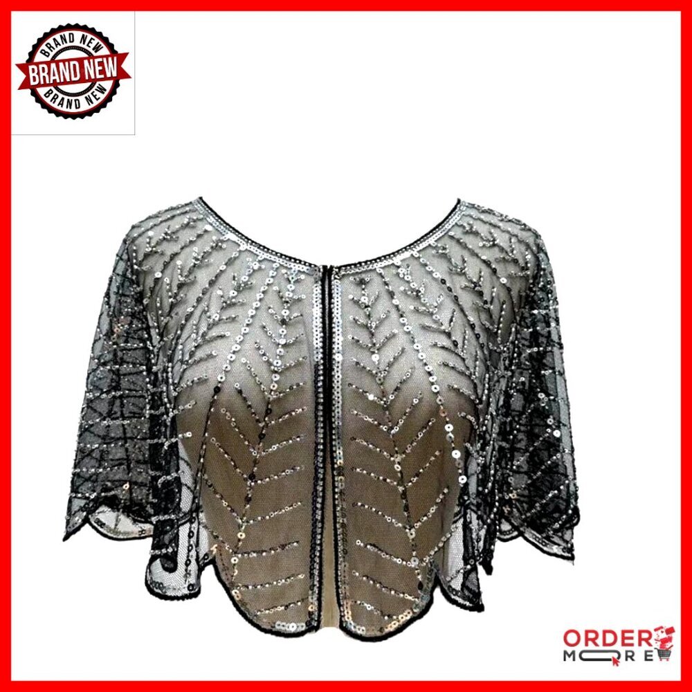 Handmade Sequin Beaded Evening Shawl Wrap for Weddings Parties Vintage